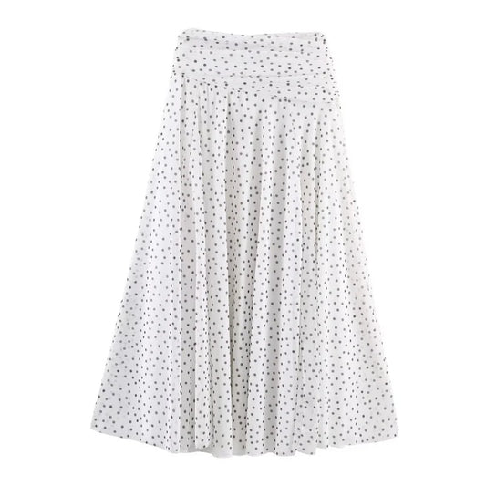 Summer Polka Dot A-Line Long Skirt Women High Waist Pleated MIDI Skirts Female Elegant Holidays Wear 2026 New