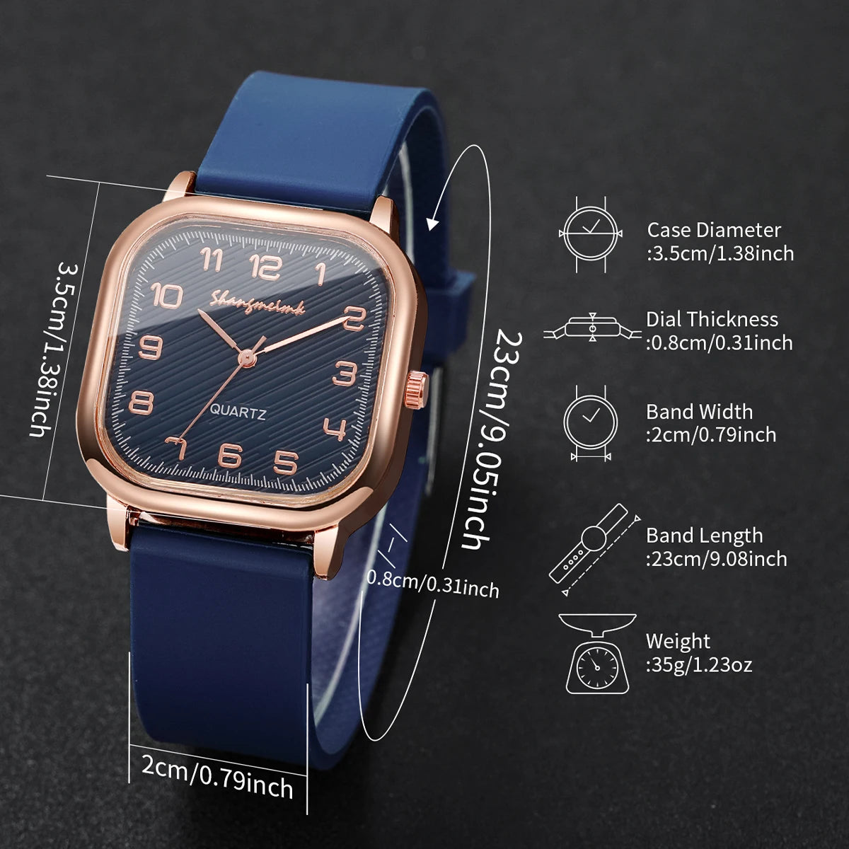 2PCS Fashion Square Arabic Dial Women Quartz Watches Set Casual Silicone Strap Ladies Wristwatch Relogio Feminino(Without Box)