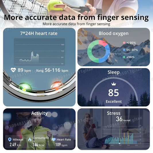 2026 Smart Ring Blood Pressure Heart Rate Sleep Monitoring Smartring IP68 & 5ATM Waterproof Multi-sport Smartring Man Women R11C