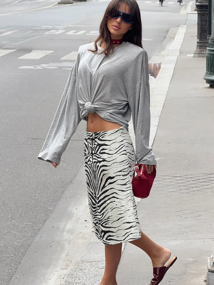 HH Vintage Zebra Print Midi Skirt Women's 2026 Autumn Low Waist Y2K A-Line Skirt Elegant Sexy Hot Girl Elegant Casual Skirt
