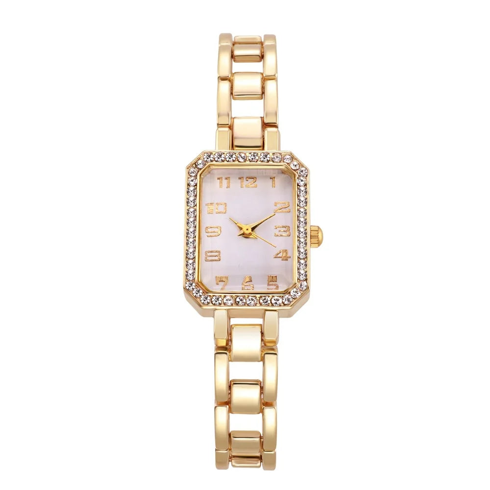 Luxury Women's Watch 2025 New Simple Square Full Diamond Digital Quartz Watche Gold Stainless Steel Bracelet Women's Dress Clock