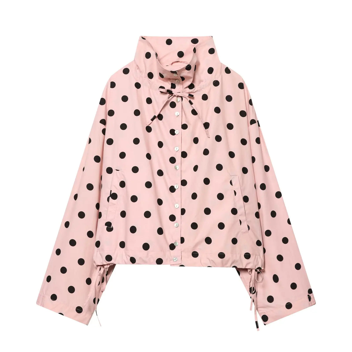 HH Woman Long Sleeve Pink Polka Dot Jacket Fashion Single Breasted High Collar Short Coat Women Spring Casual High Street Jacket
