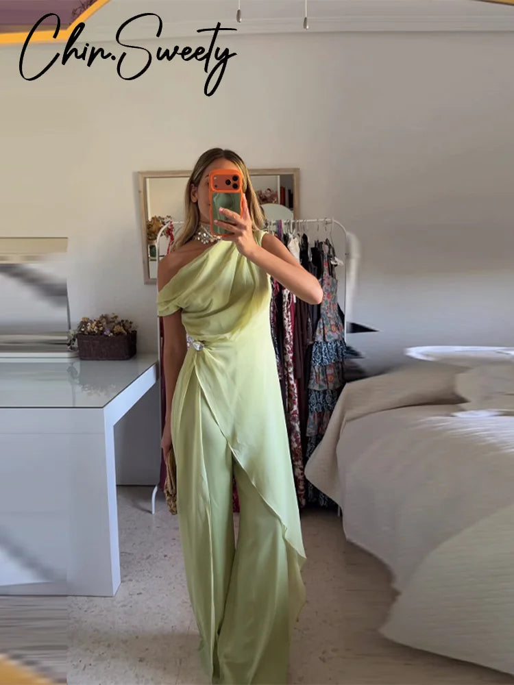 Solid Asymmetrical Women's Jumpsuit Off Shoulder Sleeveless Irregular Lady Jumpsuits 2026 Summer Fashion Female Street wear New