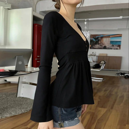 Women's Flared-Sleeve Lace-Detail Top