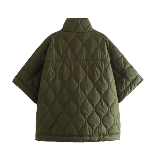 Women’s Autumn Thin Bat Sleeve Cotton Padded Jacket Easy On Off Fashion Warm Lightweight Comfortable Style