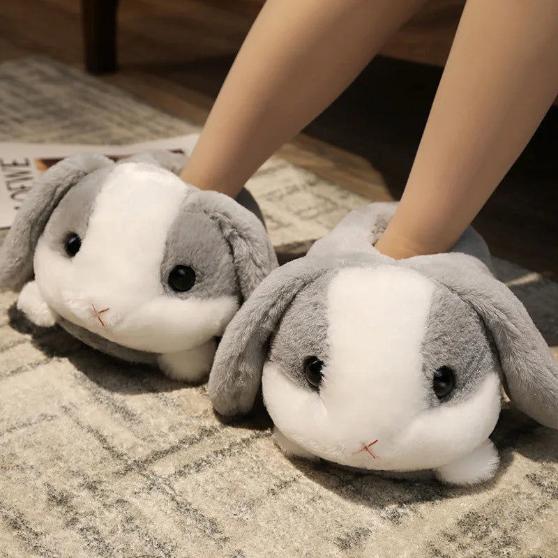 Winter Funny Slippers Women Cute Rabbit Husky Shoes Indoor Home Warm Plush Soft Sole Girl Cartoon Hamster Flurry Winter Footwear