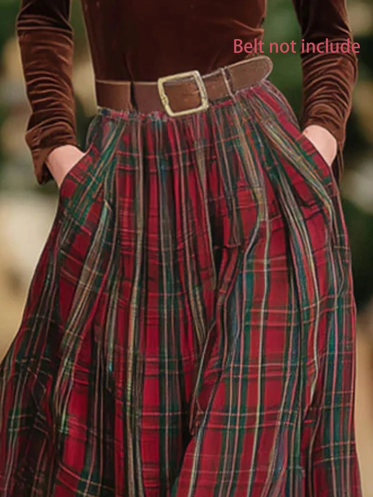 Plus-Size Women's Elegant Retro Plaid Patterned Skirt with Elastic Waist, Belt-Free, Suitable for All Seasons, Perfect for Everyday Wear and Commuting.