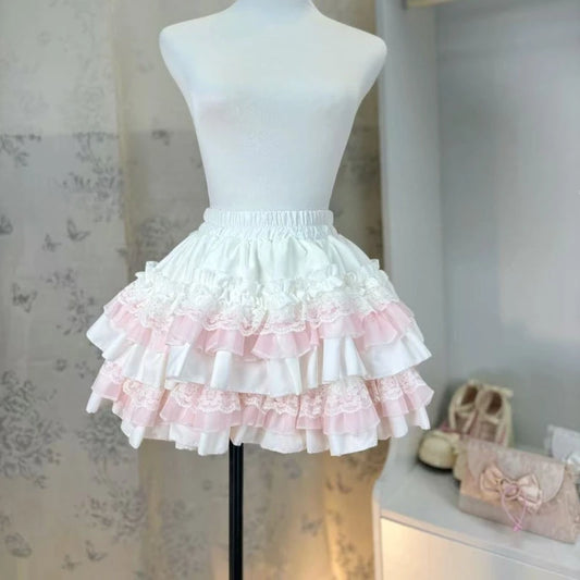 Lolita Style Princess Vintage Cake Skirt Sweet Kawaii Women Cute Lace Ruffles Party Mini Skirts Harajuku Y2k Faldas Mujer