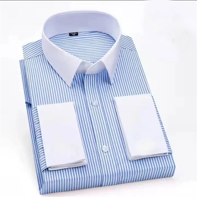 Men's Casual Solid Color Shirt Plaid Stripes Soft and Comfortable New Button Lapel Shirt
