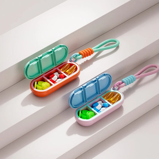 2026 Portable Colorful 3 Spaces Medicine Case Health Care Container Pill Box Splitters Travel Pill Box Tiny Box Easy to Carry