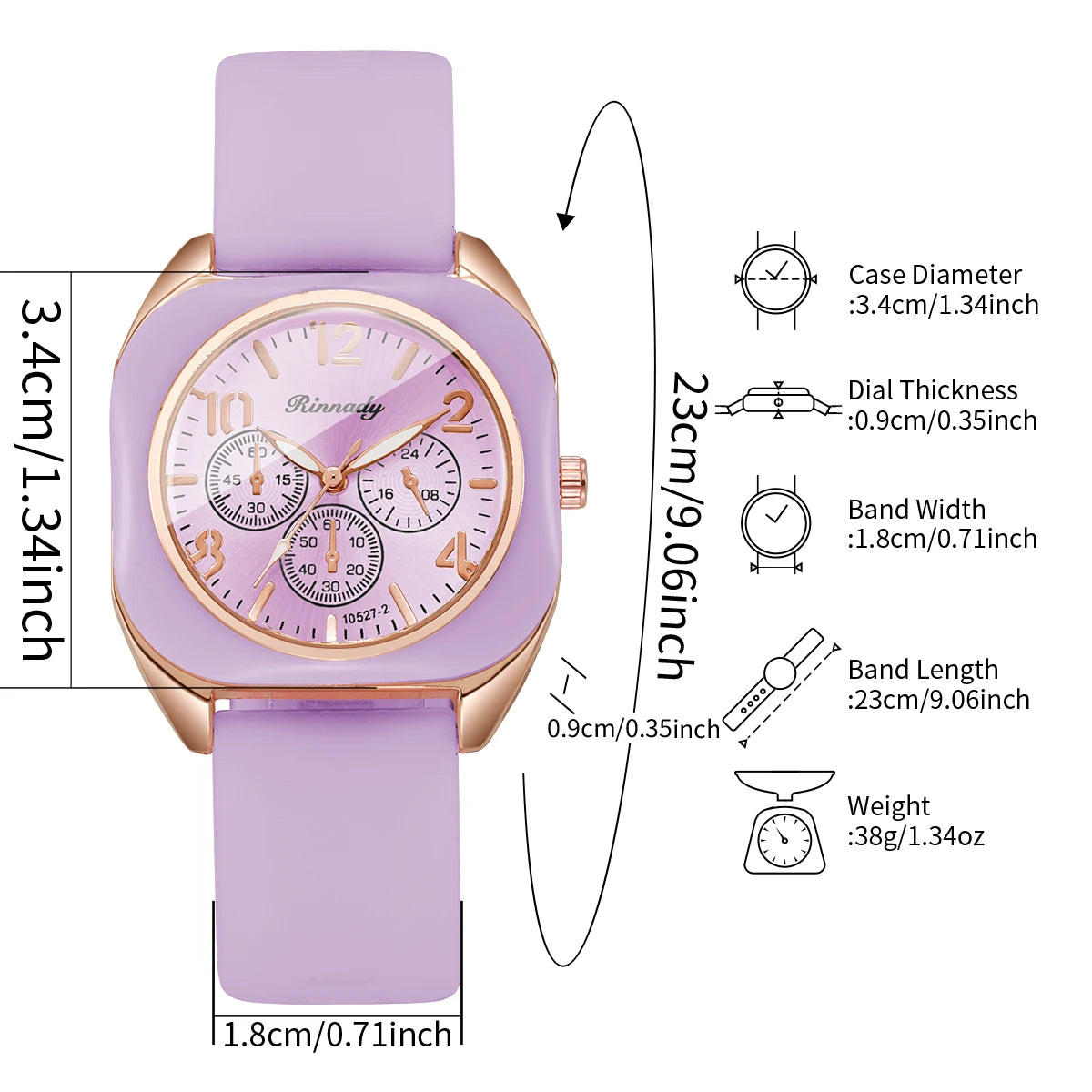 Fashion Women Square Quartz Watch Purple Silicone Strap Decorative Three Dials Sports Wristwatches Relogio Feminino(Without Box)