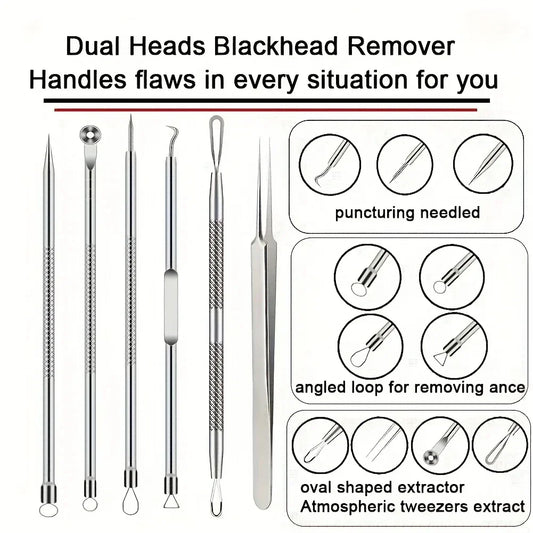 6Pcs Ultra-Precise Pimple Tweezers Set - Pro Acne and Blackhead Removal Tool -for Effective Face Care and Skin Purification
