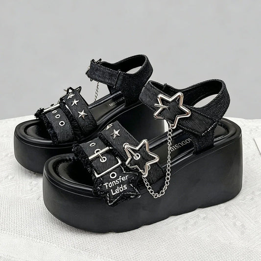 2026 Summer Women's Gothic Chunky Platform Wedges Sandals Chain Street Cool Slide Sandals Women Shoes Walking Comfy