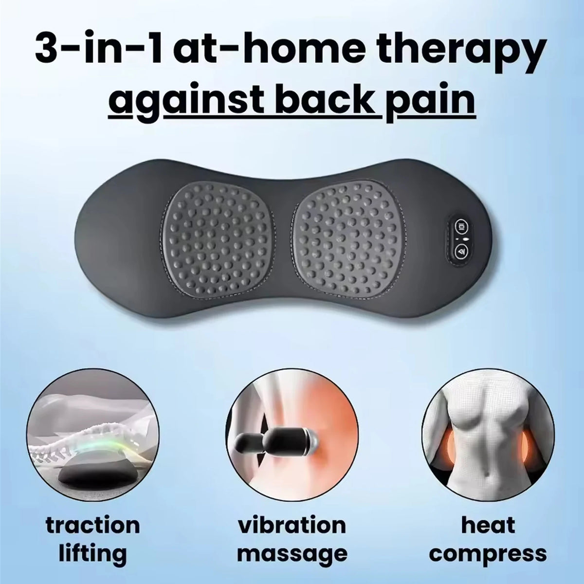 3 in 1 Electric Lumbar Support Pillow with Adjustable Height Lying Flat Waist Relief Waist Support Waist Pillow Heating Vibratin