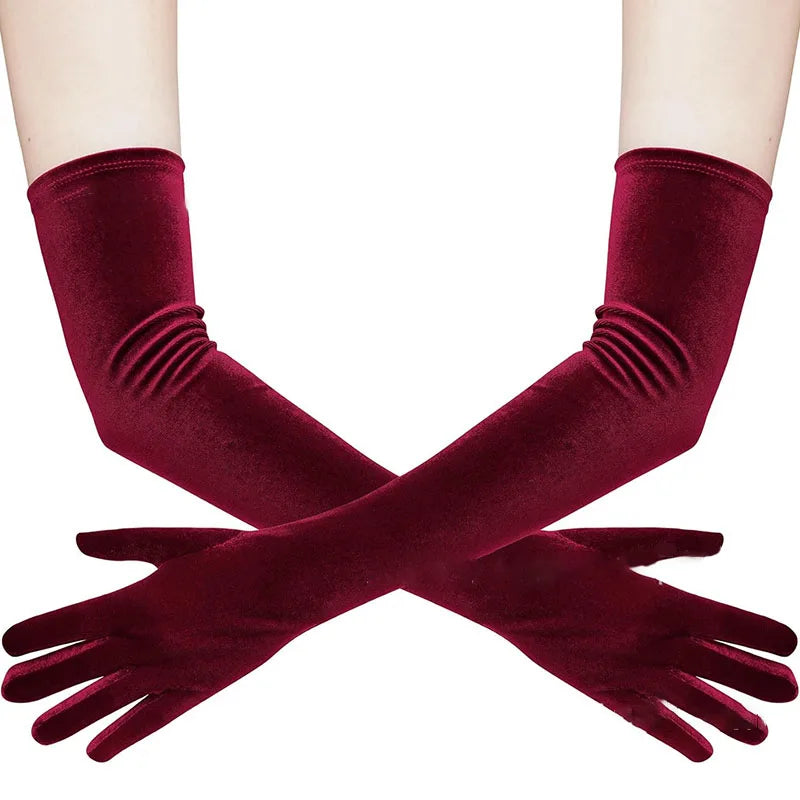 53cm Women Velvet Long Warm Evening Dress Elegant Etiquette Black Elasticity Gloves Retro Style Banquet Party Accessories
