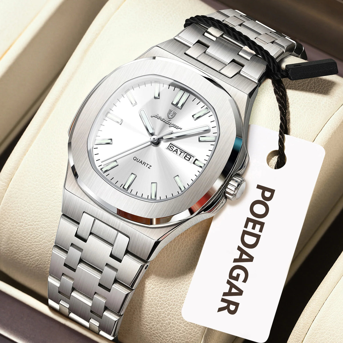 POEDAGAR Square Woman Watch Date Week Waterproof Luminous Ladies Watch Stainless Steel Quartz Fashion Women's Watches Reloj Gift