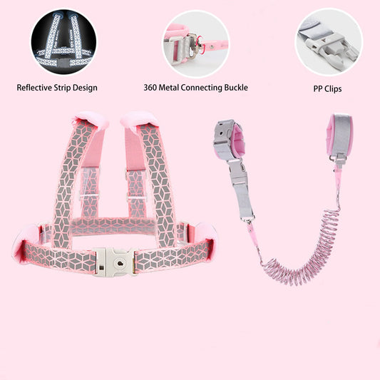 2 In 1 Toddler Harness Leashes,Reflective Harnesses with Anti Lost Wrist Link for 1-8 Years Children Walking Safety Harness.