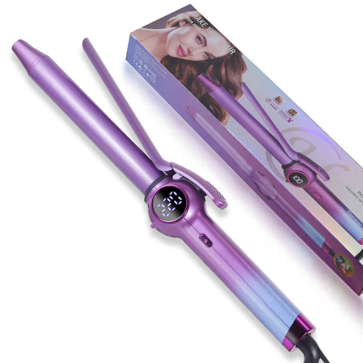 Hatteker 9mm Professional Hair Curler Ceramic Barrel Iron Smart Auto-Off Women's Wet/Dry Constant Temperature Protection Tool
