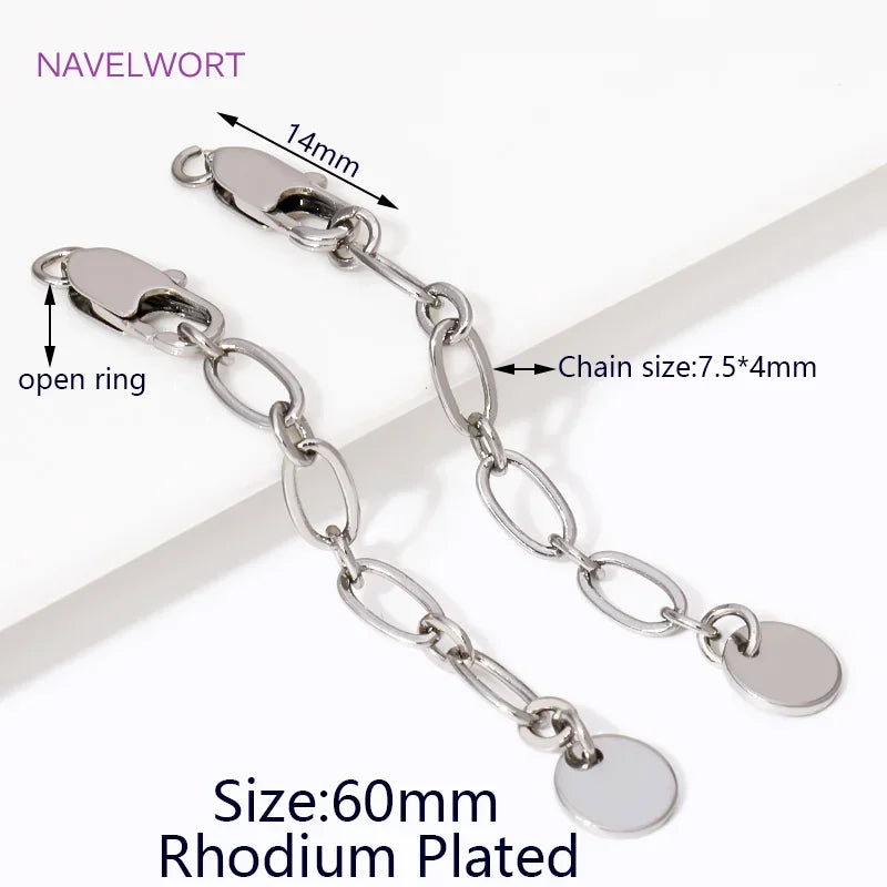 60mm 18K Gold Plated Round Shape Extension Chain,Tail Chain With Lobster Clasps Connectors For Jewelry Making DIY Accessories