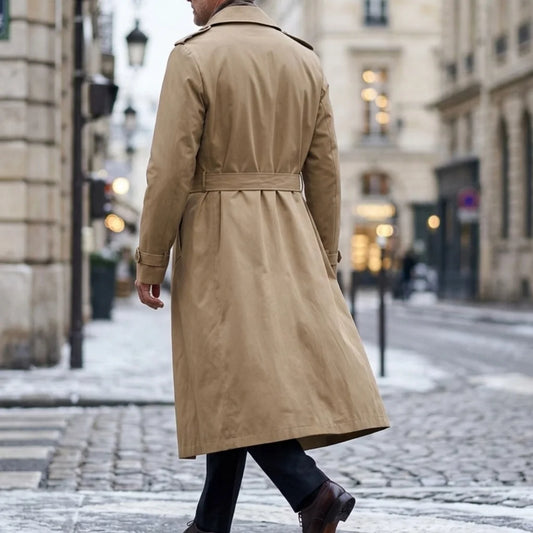Men's Overknee-Length Trench Double-Breasted Windbreaker Belt Windproof Coat Street Casual Outerwear Loose Long Jacket