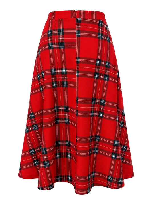 Women's Red Plaid A-Line Skirt