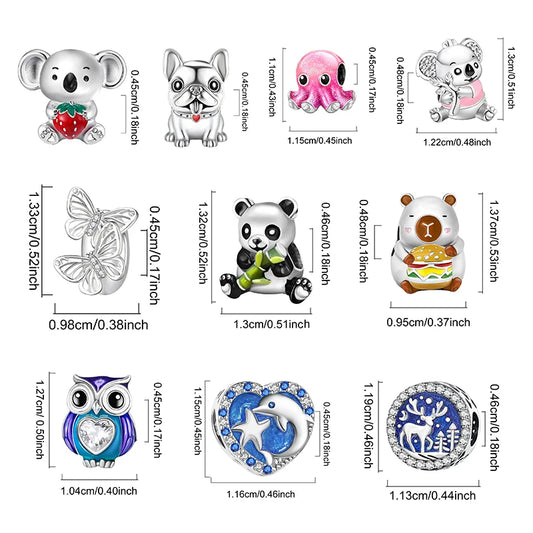 925 Sterling Silver Kapibala Owl Panda Elephant Butterfly Charms Beads Fit Original Bracelet Bangle High Quality DIY Jewelry