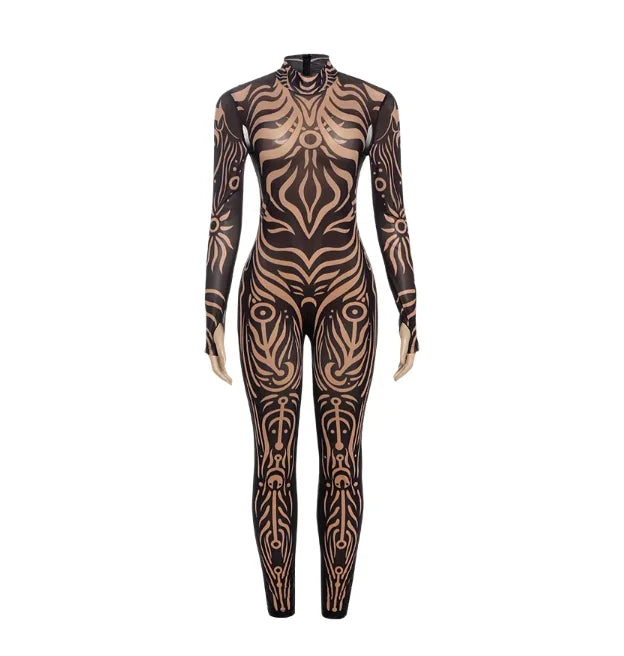 Weird Puss Sexy Striped Print Jumpsuits Women Wild Style Turtleneck Full Sleeve Midnight Party Club Stretch Streetwear Overalls
