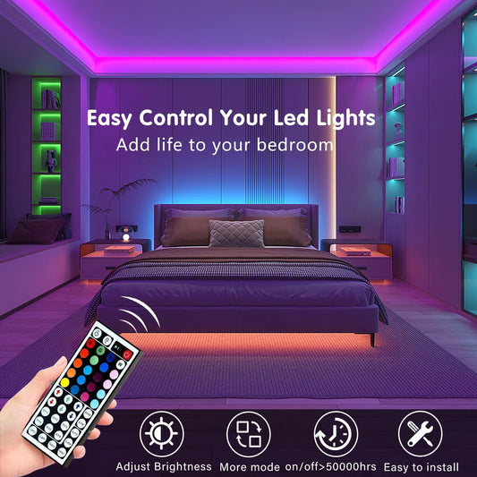 Led Strip Lights with 44 Key Remote Control 1m 5m 10m 20m RGB Tape Led Wall Room for Home Bedroom Party Decor TV Backlight
