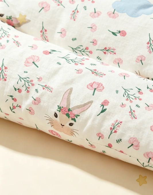 1Pc 100% Cotton Soft Comfortable Floral Rabbit Shaped Kids Pillow