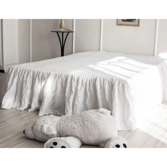 Ins Style Linen Bed Skirt 100% Single Piece Plain Color Ruffled Edge Scallop Mattress Cover Flouncing Bed Skirt for Home Decor