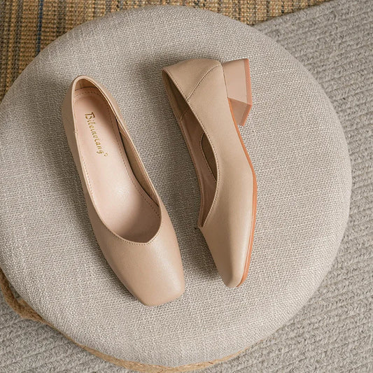 Woman Elegant Square Toe Concise Black 4CM High Heel Female Shallow Retro Mary Janes Comfortable Cute Loafers Lolita Shoes