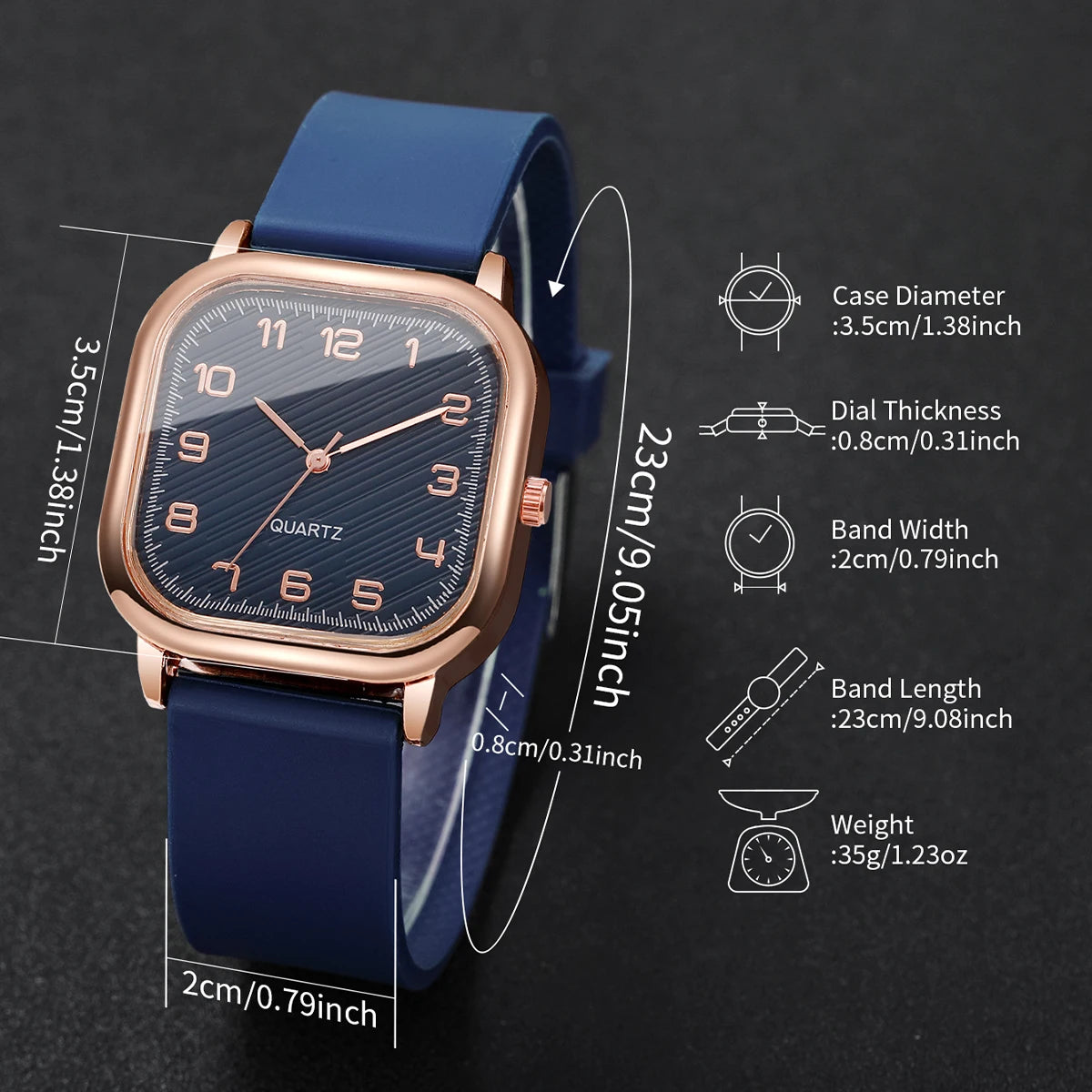 Fashion Square Women Watch Blue Silicone Strap Casual Quartz Wristwatches Ladies Dress Clock Relogio Feminino(Without Box)