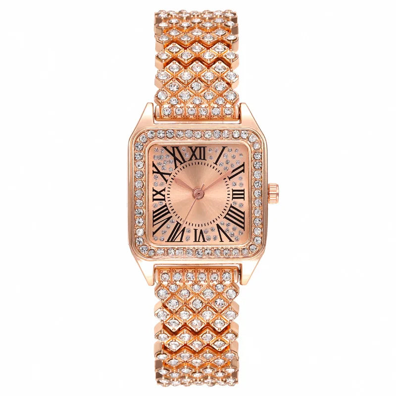 YIKAZE NEW Watch for Women Luxury Gold Square Diamond Women Watches Steel Band Business Ladies Quartz Wristwatch Gift Clock