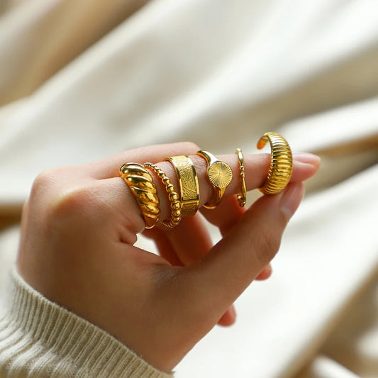 2026 Simple Stainless Steel Rings For Women Gold Color Smooth Geometric Open Rings Arc Rings Diamonds Jewellery Ring Gift