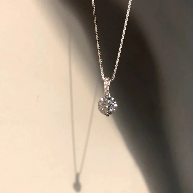 Huitan Eternity Pendant Necklace with Round Cubic Zirconia Simple and Elegant Women's Accessories for Wedding Classic Jewelry