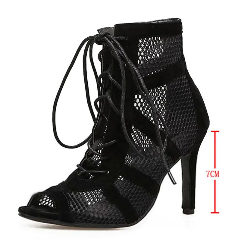 Black Sexy Lace Up Cross-tied Women Shoes Comfort High Quality Thin Heels Open Toe Dancing Sandals Ankle Strap Hollow Out Pumps