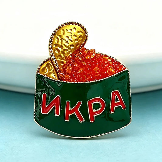 Wuli&baby Cute Caviar Can Brooches For Women Men Unisex Enamel Red-beads Tin Food Casual Party Brooch Pins Fashion Gifts