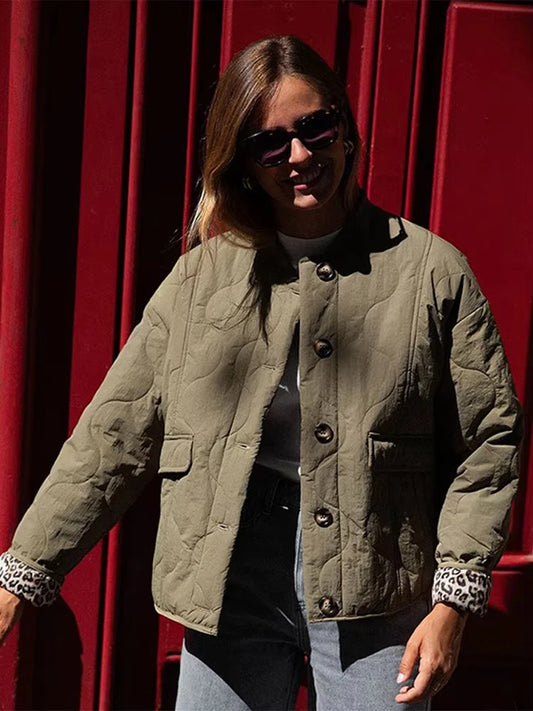 HH Female Autumn Casual Quilting Cotton Jacket Long Sleeve Single Breasted Solid With Pockets Winter Vintage Loose Warm Coat