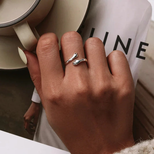 WOSTU 925 Sterling Silver Pet Cat Stackable opening Ring For Women Snake Dog Adjustable rings Fine Jewelry Party Birthday Gift
