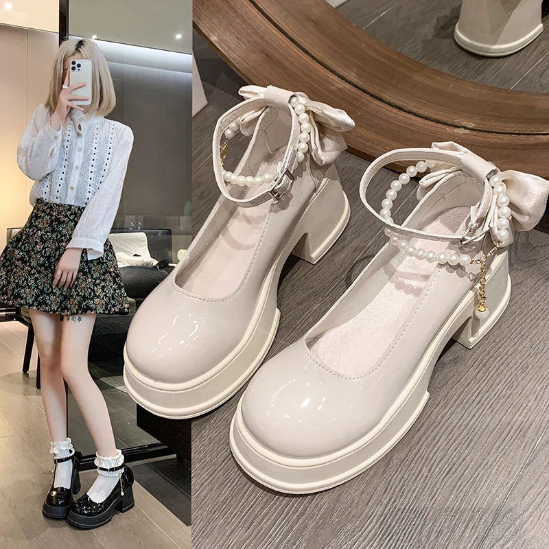 Spring/Summer High Heels with Skirts High Heels Pearl Buckles Mary Jane Business Women's Shoes Banquet Casual Shoes for Women