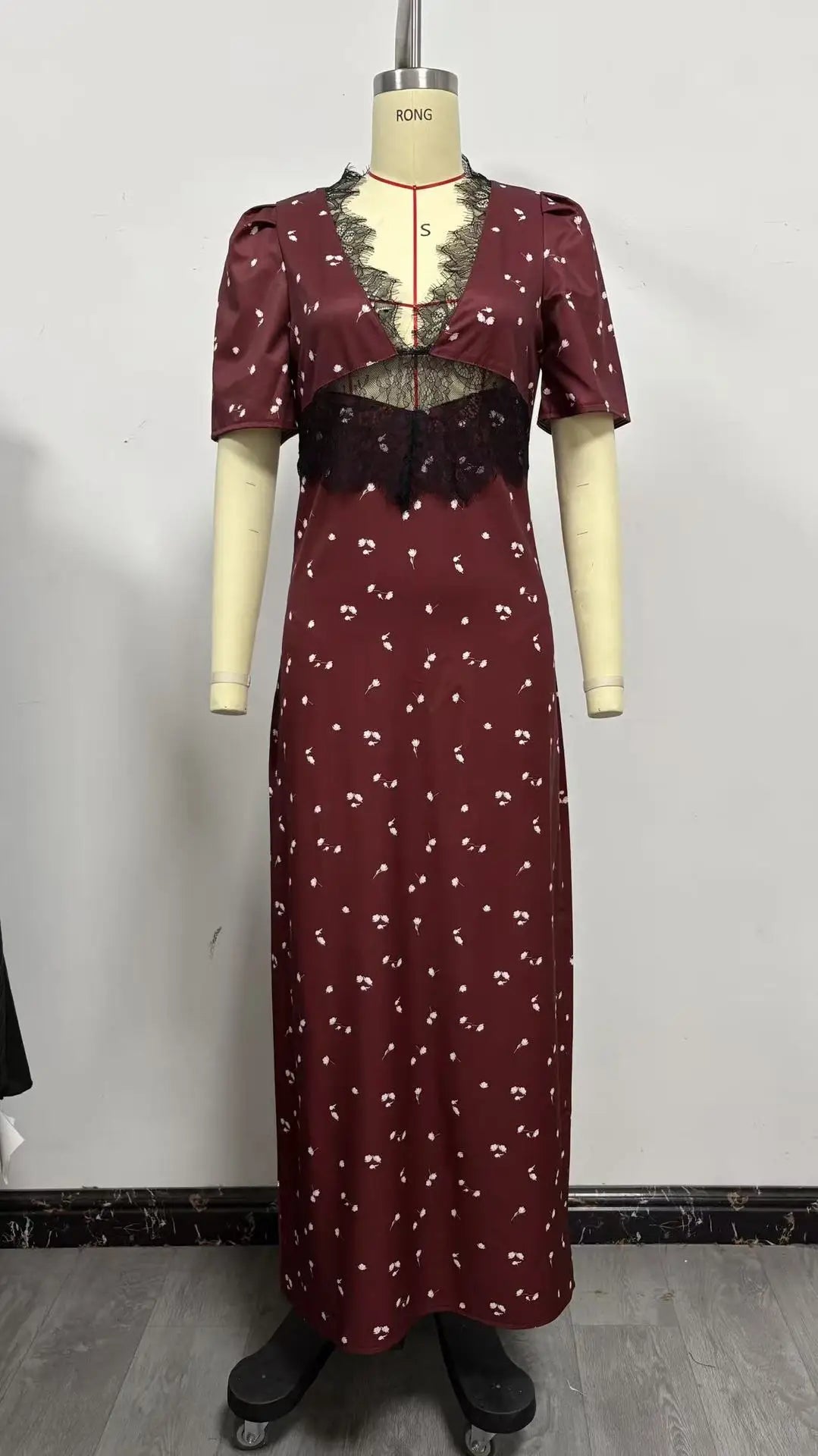 Sexy Polka Dot Dresses For Women Patchwork Lace Maxi Dress Hollow out Deep V Neck Sleeveless Bodycon Elegant Party Dress