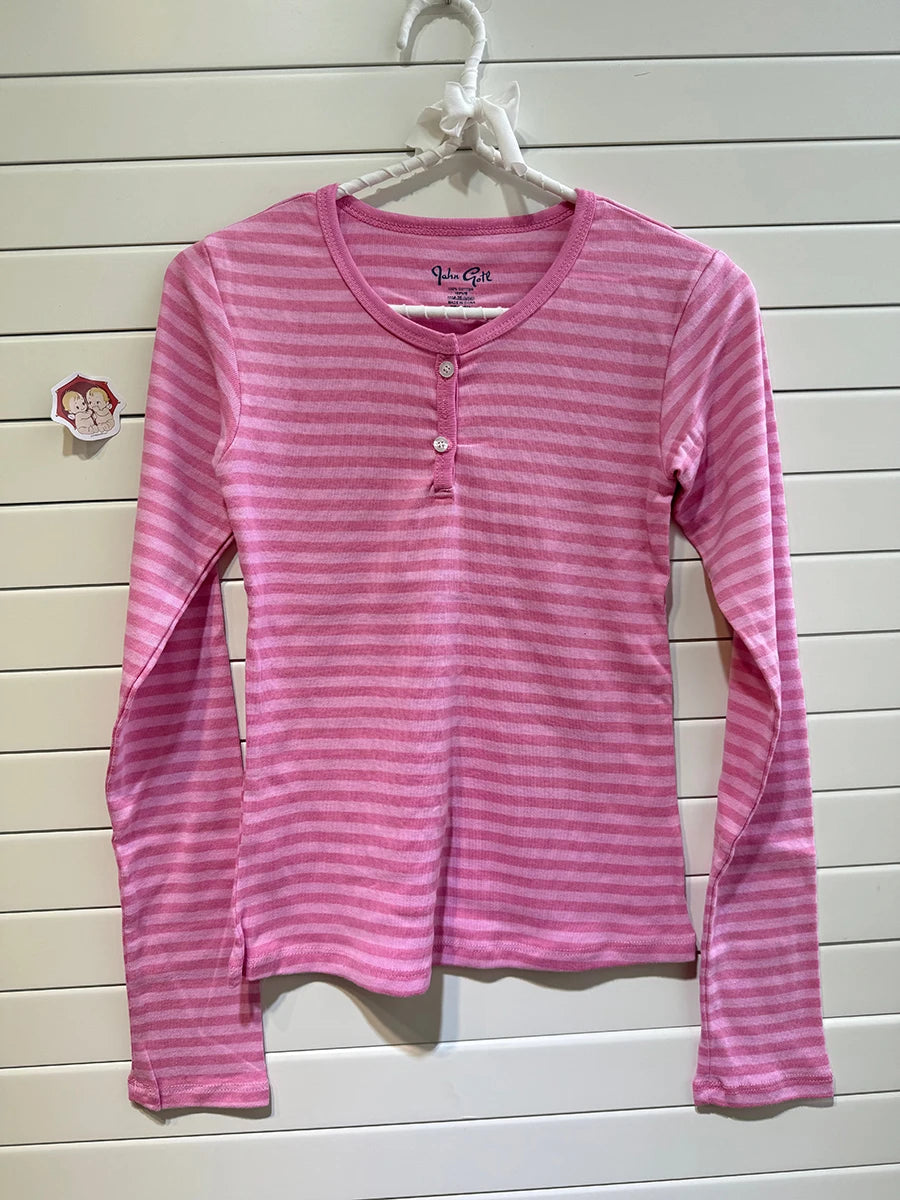 Retro White Ribbed Button T-shirts Women Spring Cotton Round Neck Long Sleeve Tees Female Y2k Streetwear Casual T Shirt Tops