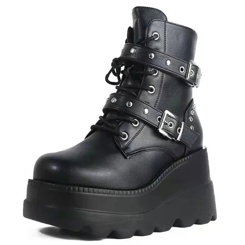 Women's Lace-Up Buckle-Detail Platform Boots