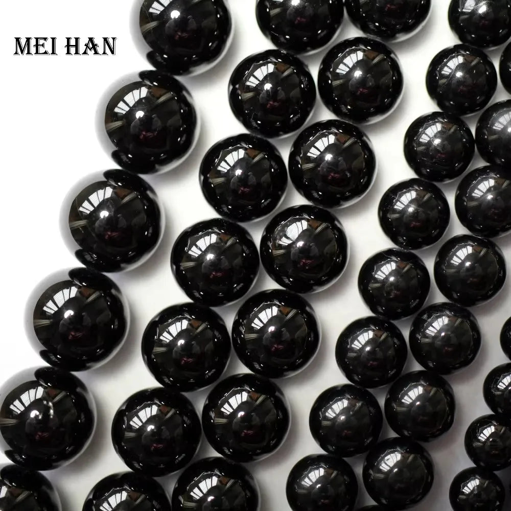 Meihan Natural Black Tourmaline 4mm 6mm 8mm 10mm 12mm Smooth Round Loose Beads for Jewelry Making DIY Bracelet Necklace