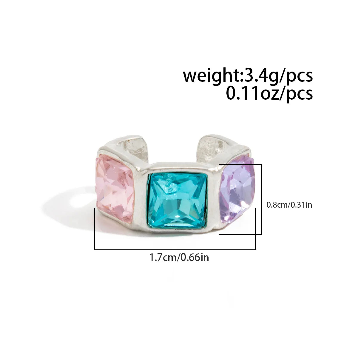 Light Luxury Colorful Acrylic Diamond Clip Earrings for Women Trendy C-shaped Geometric Fake Piercing Ear Cuff Jewelry Accessor