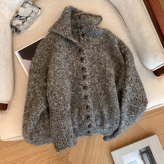 Women's Turtleneck Cardigan Sweater Y2k Vintage 2000s Jumper Knitwear Long Sleeves Korean Soft Cozy Sweater Autumn Winter 2025