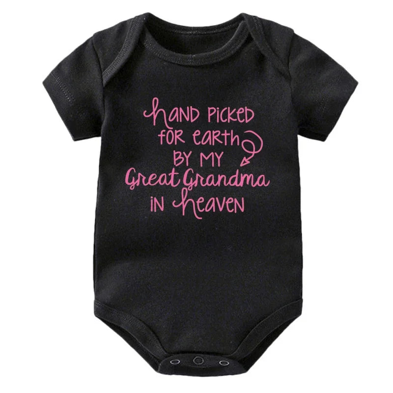 Hand Picked For Earth By My Great Grandma In Heaven Baby Summer Bodysuits Cotton Newborn Jumpsuit Short Sleeve Body Baby Outfits