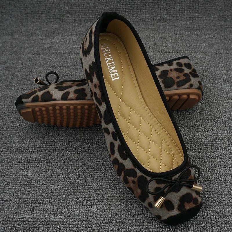 Spring Summer Shoes Women Ballet Flats Sweet Flat Bowknot Laides Brand Shoes Plus Size 42 Leopard D295