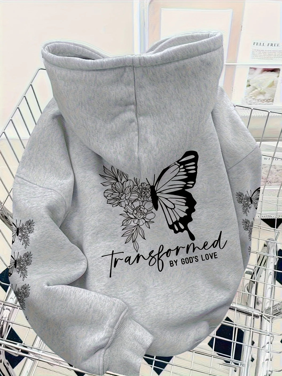 Butterfly series printed pattern plush hooded sweatshirt with fashionable style suitable for autumn and winter seasons Unisex