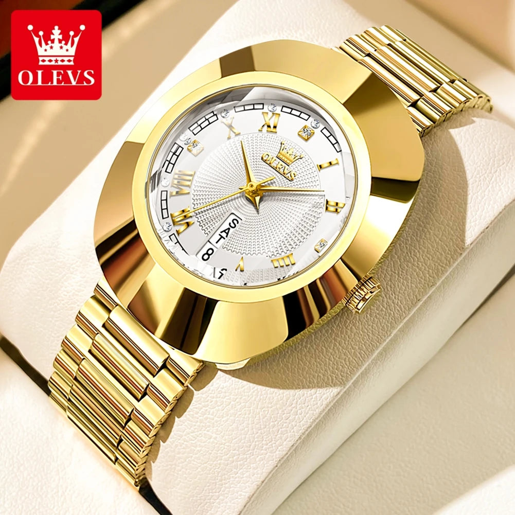 OLEVS Quartz Watch for Women Golden Tungsten Steel Luxury Elegant Waterproof Calendar High Quality Watch Women's Wristwatches